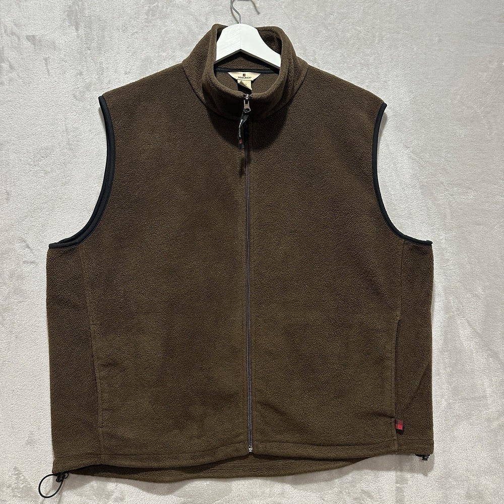 Woolrich Fleece Vest Full Zip Men's 2XL Brown Sleeveless High Stand Up‎ Collar